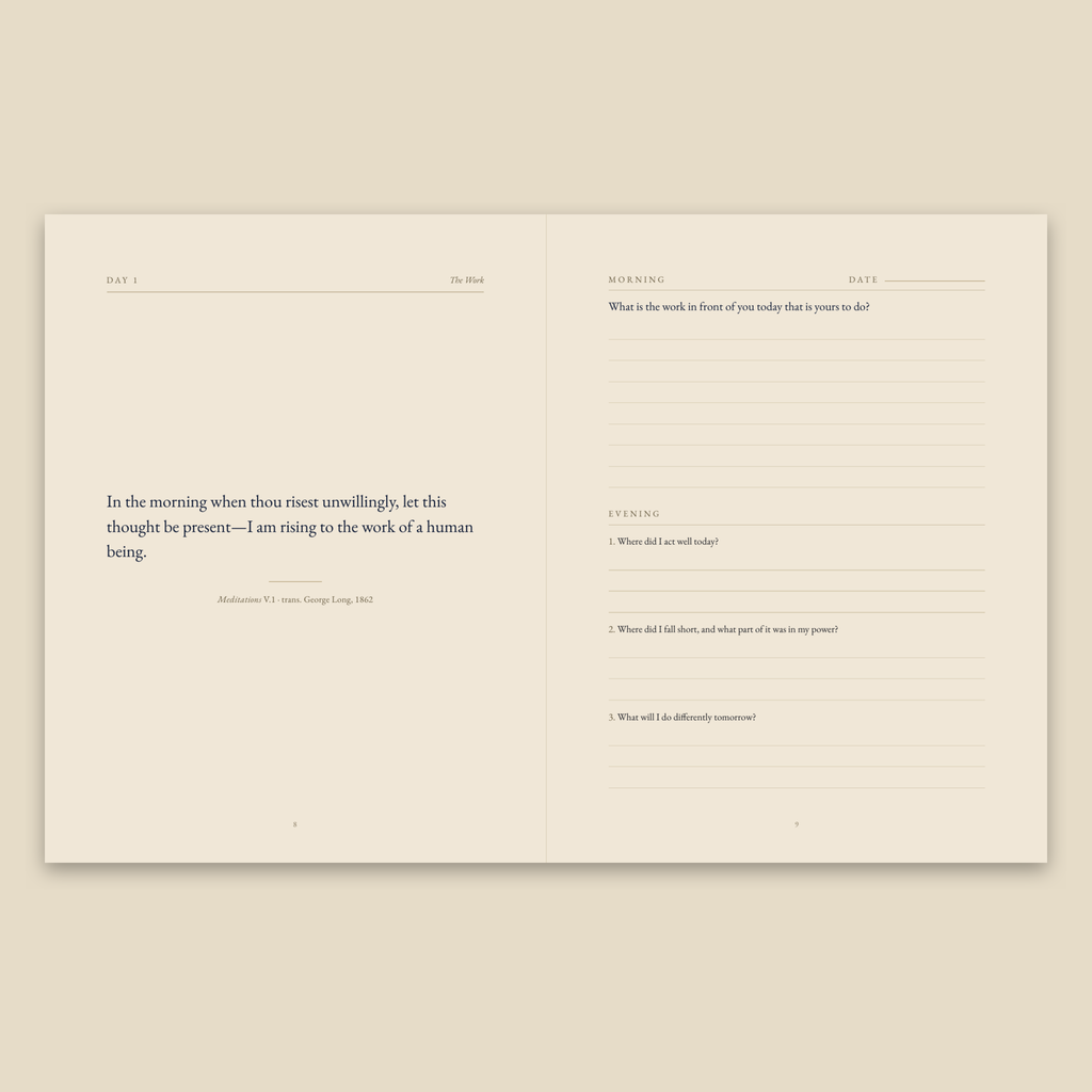 Thirty Mornings tablet edition, a two-page spread with the passage on the left and the writing page on the right